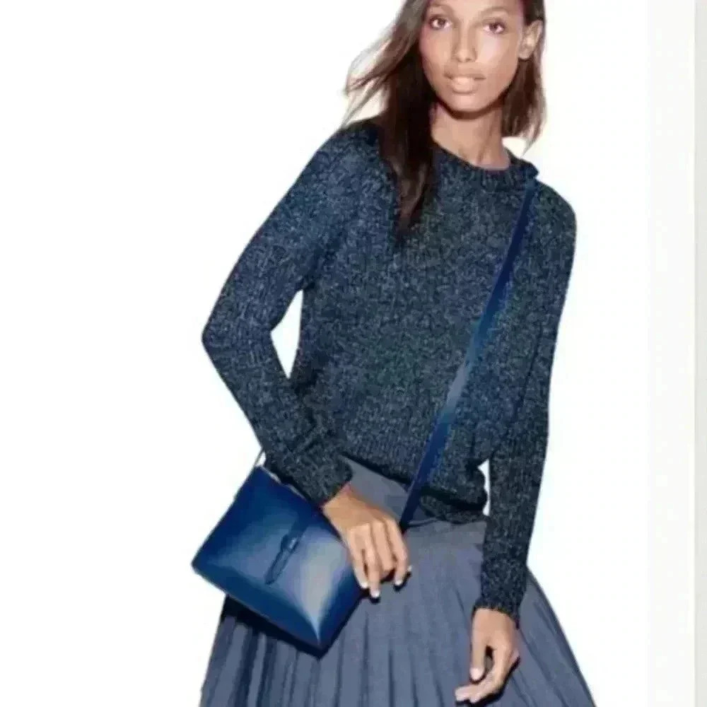 J. Crew Metallic side-slit sweater size Large navy blue silver metallic